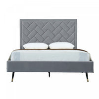  Lit Queen Moderne Crosby Rembourre en Velours Gris