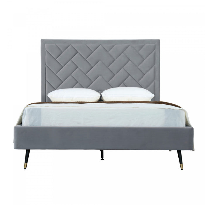 Lit Queen Moderne Crosby Rembourre en Velours Gris