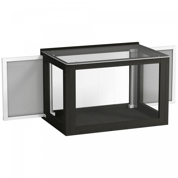 PawHut Catio Fenetre en Acrylique, Enclos Exterieur pour Chat avec Cadre en Bois, Catio avec Toit Etanche pour Bain de Soleil, Sieste et Observation Exterieure, Ajustable pour Fenetres de 65 a 105 cm