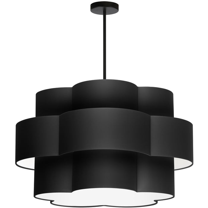 Lustre Phlox de Dainolite avec abat-jour noir et blanc, fini noir mat et 4 ampoules