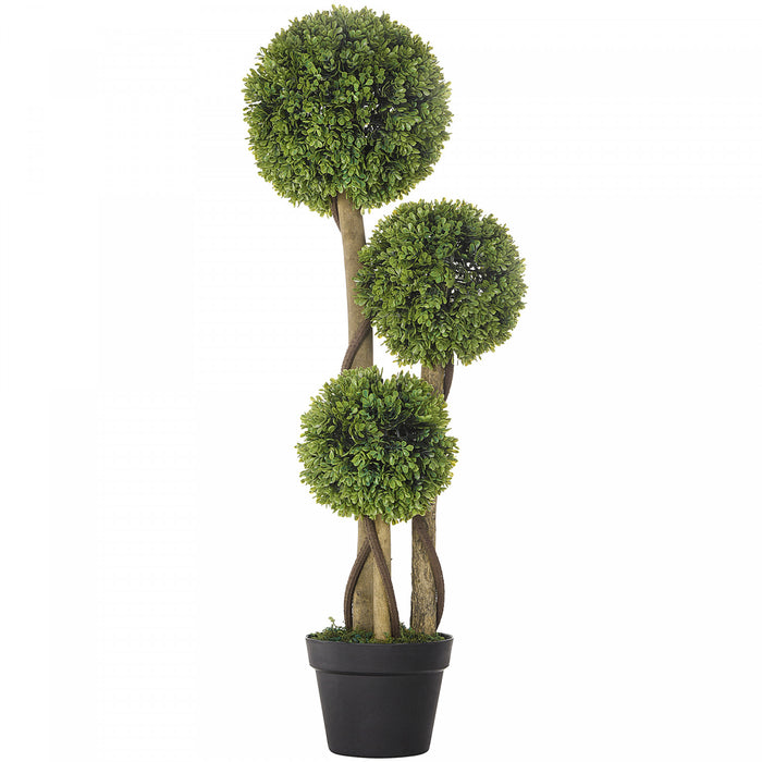 HOMCOM 3pi Artificiel Buis Triple Boule Topiaire Arbre en pot de pepiniere