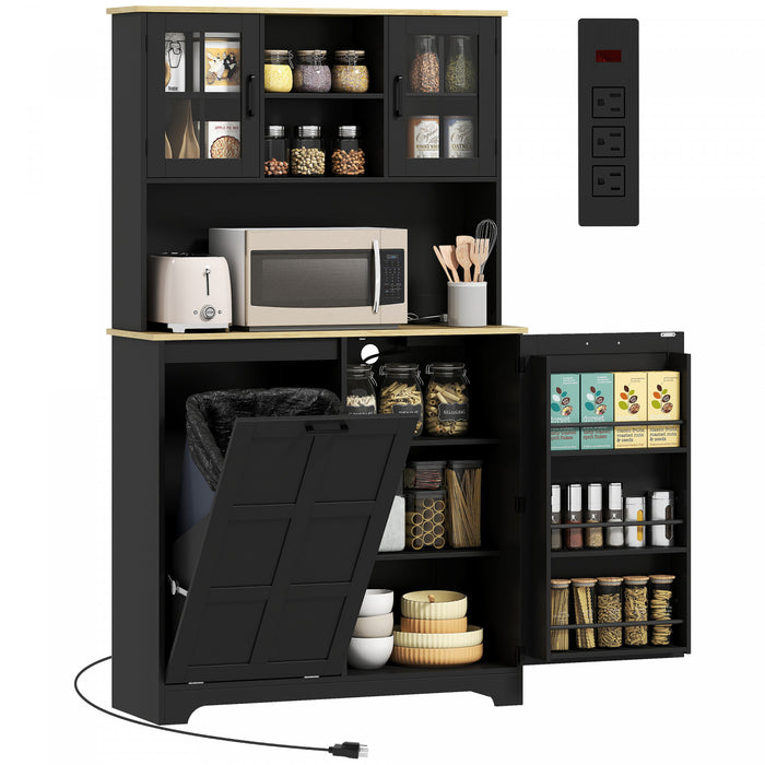 HOMCOM Armoire garde-manger de cuisine, placard pour poubelle, noir
