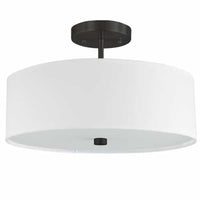 Plafonnier semi-affleuré Everly de Dainolite avec abat-jour blanc, fini noir mat et 3 ampoules
