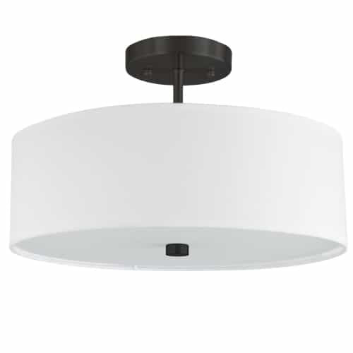 Plafonnier semi-affleuré Everly de Dainolite avec abat-jour blanc, fini noir mat et 3 ampoules