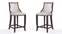 Tabouret de bar en bois traditionnel Emperor avec assise rembourree, blanc perle - Lot de 2