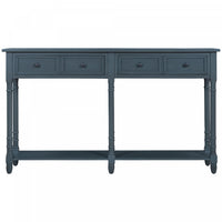 Table Console Phyllis En Bois Massif Avec Tiroirs Et Etagere Inferieure - Bleu Marine Antique