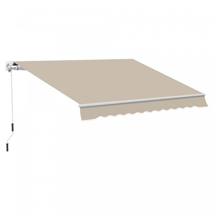 Outsunny 12' X 10' Auvent Retractable Manuel Abri Parasol Patio Exterieur Fenetre Terrasse Abri Exterieur Auvent Cadre En Aluminium Manivelle Blanc