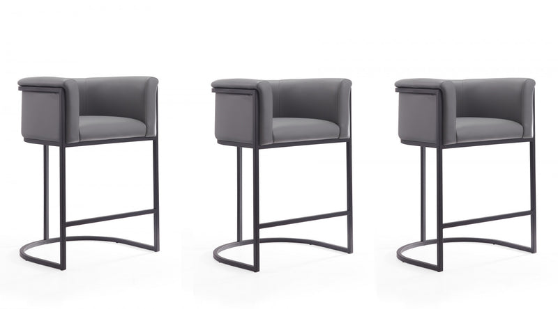 Tabouret de comptoir moderne du milieu du siecle Cosmopolitan en metal et tissu gris - Lot de 3