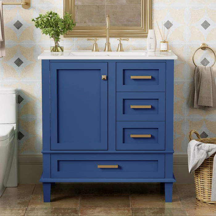 Olivia meuble de salle de bain 30\" avec vasque et tiroirs de rangement, bleu
