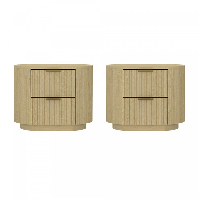 Table de nuit moderne Olivia Manhattan 27\" en chene naturel (2 tiroirs) - Lot de 2