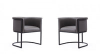 Chaise de salle a manger moderne mi-siecle cosmopolite en cuir vegetalien et metal, graphite - Lot de 2