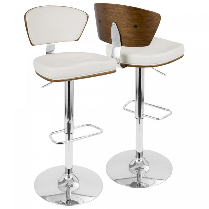 Tabouret bar pivotant réglable moderne du milieu du 20e siècle Ravinia en similicuir - noyer et blanc