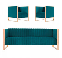 Ensemble de canape 3 pieces Trillium style milieu du siecle en bleu sarcelle