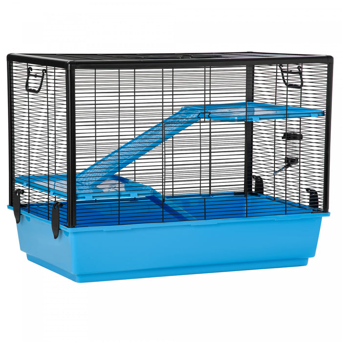 Pawhut Cage Petit Animal Habitat Interieur Cage Pour Cochons D'inde Hamsters Chinchillas, Avec Accessoires Bouteille D'eau Balcon Rampe Plat De Nourriture, 31.5\"x19\"x 22.75\", Bleu Clair