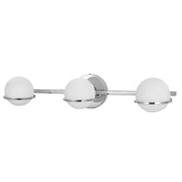 Lumière de coiffeuse Sofia de Dainolite en verre blanc, avec fini chromé poli et 3 ampoules