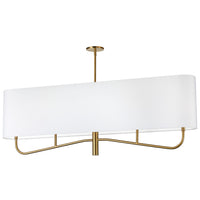 Lustre horizontal Eleanor de Dainolite avec abat-jour blanc, fini laiton vieilli et 4 ampoules