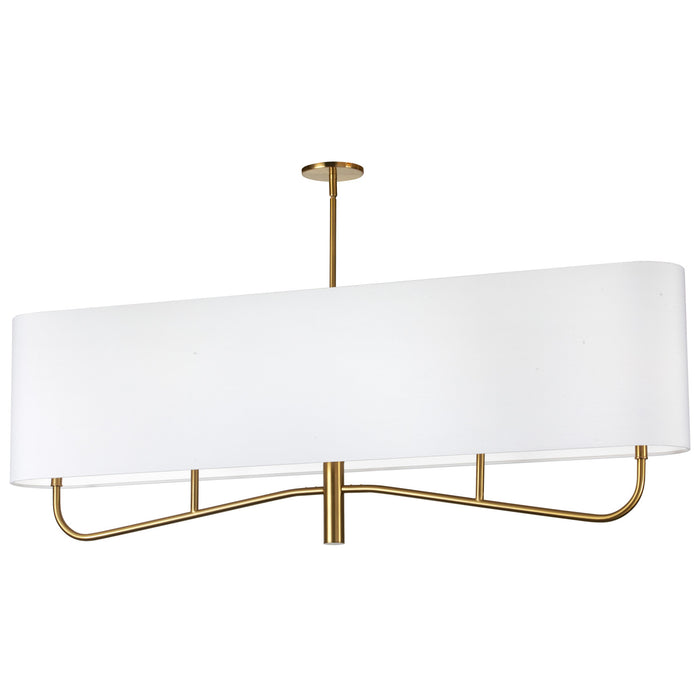 Lustre horizontal Eleanor de Dainolite avec abat-jour blanc, fini laiton vieilli et 4 ampoules
