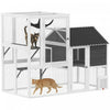 PawHut Catio Outdoor Cat Enclosure, 63" L Large Cat House with 4-Way Adjustable Door, Private House, Hammock, 2 Platforms, Weatherproof Asphalt Roof for 1-3 Kittens, Grey
