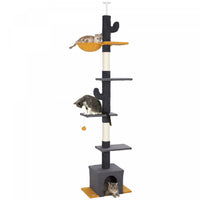 Pawhut Arbre A Chat Du Sol Au Plafond, Tour Pour Chat Avec Hauteur Reglable De 90,5