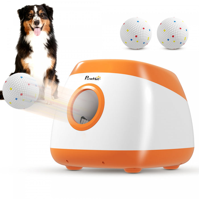 PawHut Lanceur de Balles Automatique pour Chien avec 3 Ballons ETPU, Distance de 8 a 24 m, Jouet Interactif pour Chiens Moyens et Grands avec Telecommande, Utilisation Interieure et Exterieure