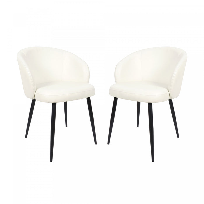 Chaise laterale moderne contemporaine Looma en cuir vegetalien et metal, ivoire - Lot de 2
