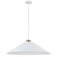 Luminaire suspendu Prudence de Dainolite avec abat-jour blanc mat, fini laiton vieilli et 1 ampoule
