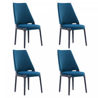Chaise de salle a manger moderne en bois Kara avec revetement bleu - Lot de 4