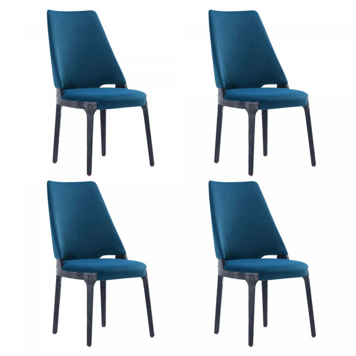 Chaise de salle a manger moderne en bois Kara avec revetement bleu - Lot de 4
