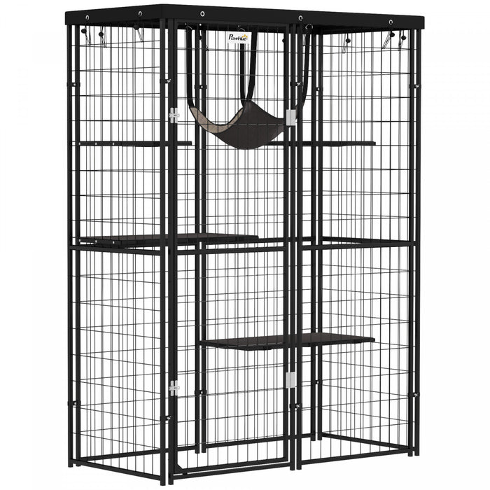 Cage Pour Chat En Metal Pawhut Avec Couvercle, Hamac