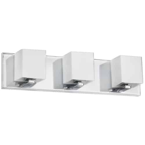 Lumière de coiffeuse Verona de Dainolite avec abat-jour en verre blanc, fini chromé poli et 3 ampoules