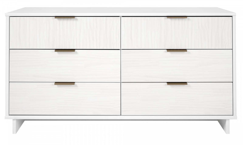 Commode Granville Moderne 55\" en blanc (6 tiroirs)