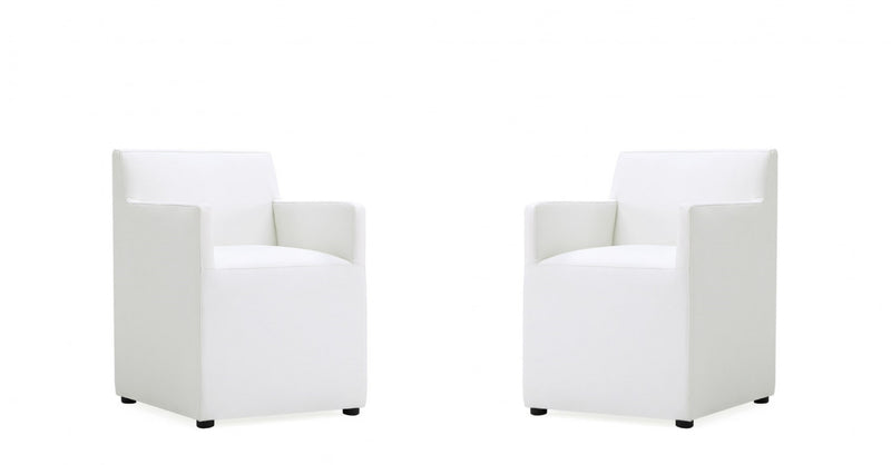 Fauteuil moderne en cuir vegetalien blanc Anna Square - Lot de 2