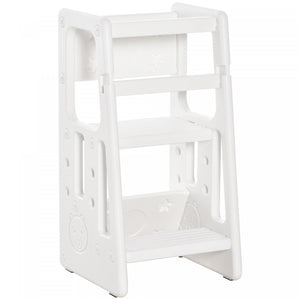 Qaba Marchepied Pour Enfants Avec Plate-forme Debout Reglable Pour Tout-petits - Tour Debout Pour Comptoir De Cuisine Pour Enfants Avec Trois Hauteurs Reglables, Blanc