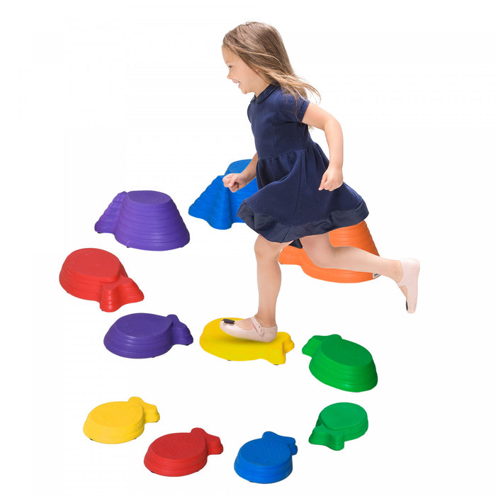 Outsunny 11 Pcs Tremplins D'equilibre Pour Enfants Style De Poisson Course D'obstacles Antiderapante Blocs D'equilibre Empilables Encourager L'equilibre Des Tout-petits Interieur Exterieur