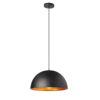 Luminaire suspendu Helsinki de Dainolite de 16 po de diamètre en forme de dôme, avec intérieur doré, fini noir mat et 1 ampoule