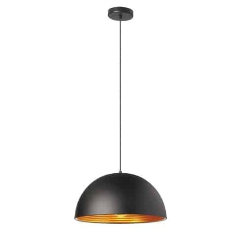 Luminaire suspendu Helsinki de Dainolite de 16 po de diamètre en forme de dôme, avec intérieur doré, fini noir mat et 1 ampoule