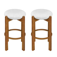 Olivia – Lot de 2 tabourets de bar d’interieur en bois d’hevea avec assise ronde, structure durable et revetement en tissu