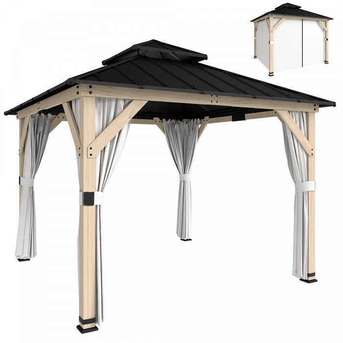 Outsunny Tonnelle de Jardin 305 x 305 cm avec Toit Rigide en Acier Galvanise Double Niveau