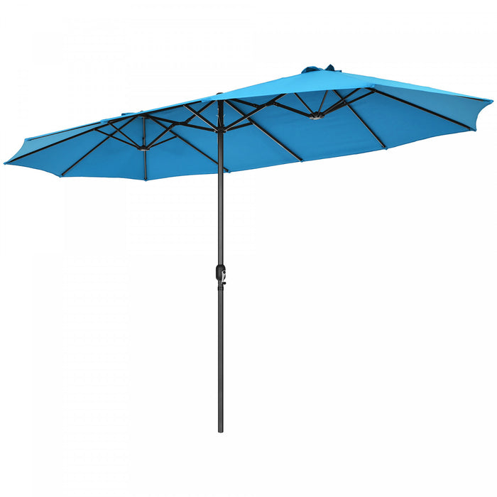 Costway Parasol double face 15FT a manivelle pour patio Jardin marche protection solaire Bleu
