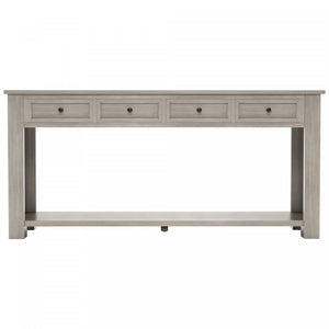 Table Console Gracie En Bois Massif Avec Tiroirs Et Etagere, Gris Patine