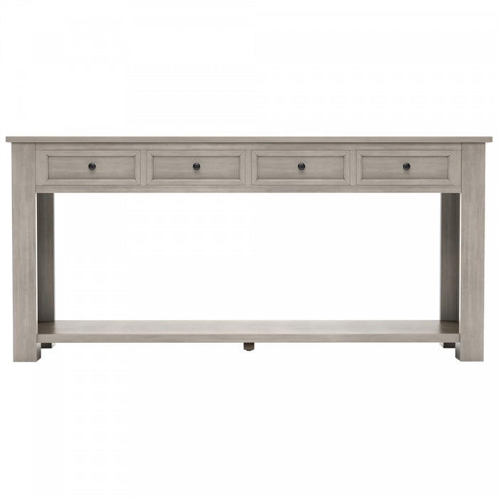 Table Console Gracie En Bois Massif Avec Tiroirs Et Etagere, Gris Patine