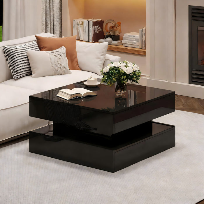 Oliver table basse relevable – table avec eclairage LED et 2 tiroirs, noir