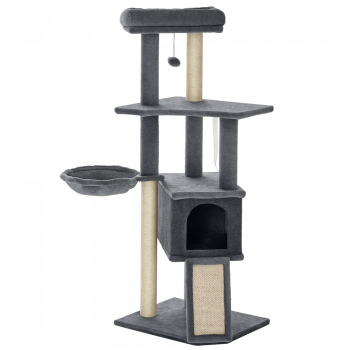Arbre a chats de 127 cm avec poteaux a griffer en sisal et rampe, gris