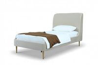 Lit jumeau Heather style milieu du siecle moderne, tapisse de velours creme et or