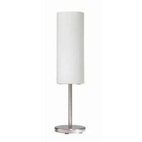 Lampe de table Paza de Dainolite en verre blanc givré, avec fini chromé satiné et 1 ampoule