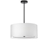 Petit luminaire suspendu Porscha de Dainolite avec abat-jour blanc, fini noir mat et 4 ampoules