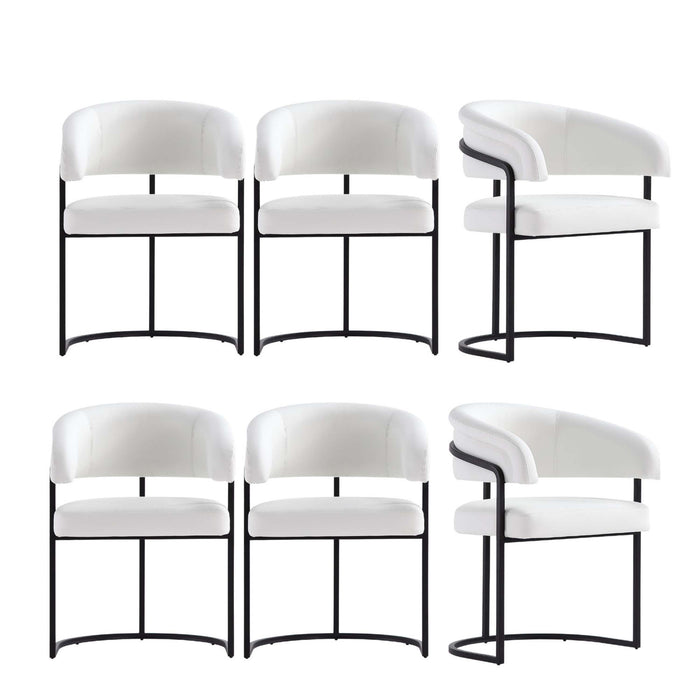 Chaise de salle a manger Augusta moderne en metal et cuir vegetalien blanc - Lot de 6