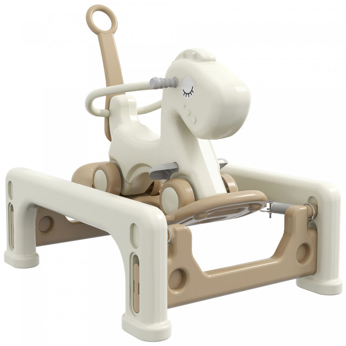 Qaba Cheval A Bascule 5 En 1 Pour Les Tout-petits De 1 A 6 Ans, Jouet Cheval A Bascule A Ressort Avec Planche D'equilibre Amovible, Poignee De Poussee, 4 Roues Lisses, Jusqu'a 66lb