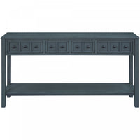  Table Console Michael En Bois Massif Pour Entree Avec Tiroirs De Rangement Et Etagere Inferieure - Bleu