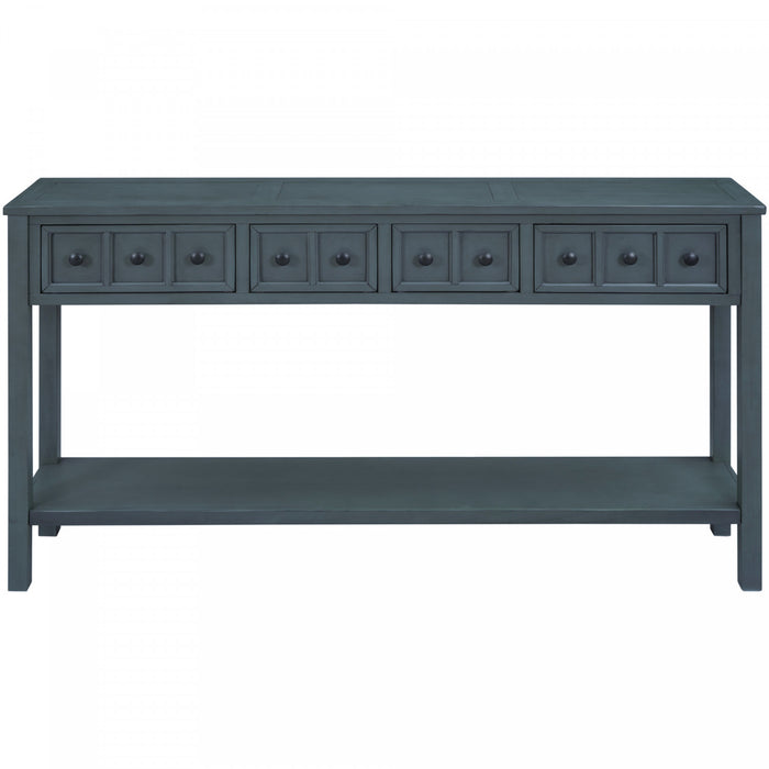 Table Console Michael En Bois Massif Pour Entree Avec Tiroirs De Rangement Et Etagere Inferieure - Bleu